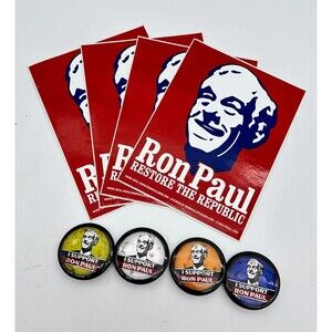 Ron Paul Campaign Collectible Set – 4 Pins & 4 Stickers "Restore The Republic"